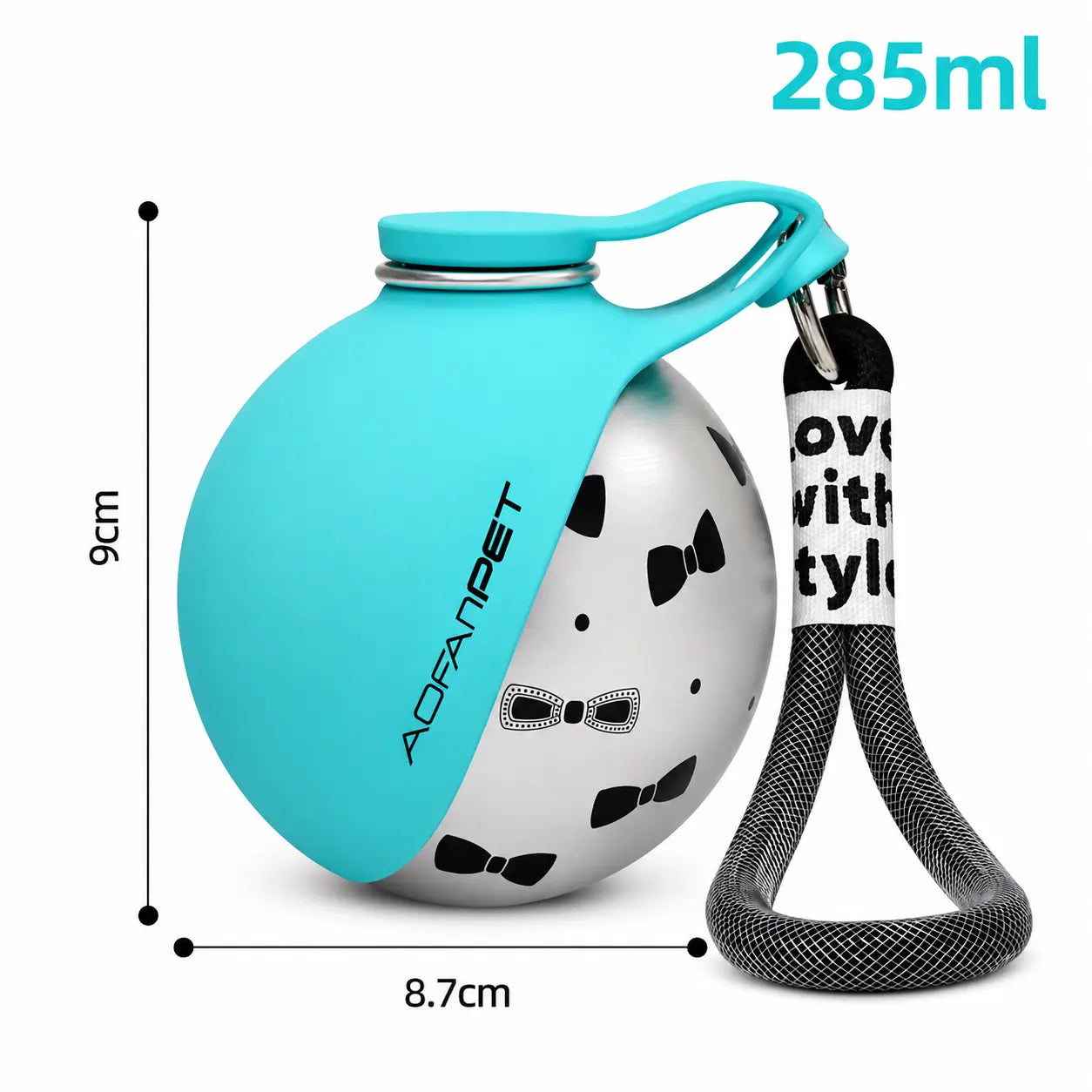Gourde pour chien 285ml design Bleu nœud papillon gravée au laser - Filament Fou