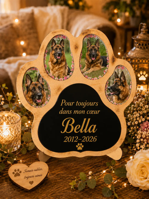 Cadre photo souvenir animaux patte de chien bois acrylique gravé laser - Filament Fou