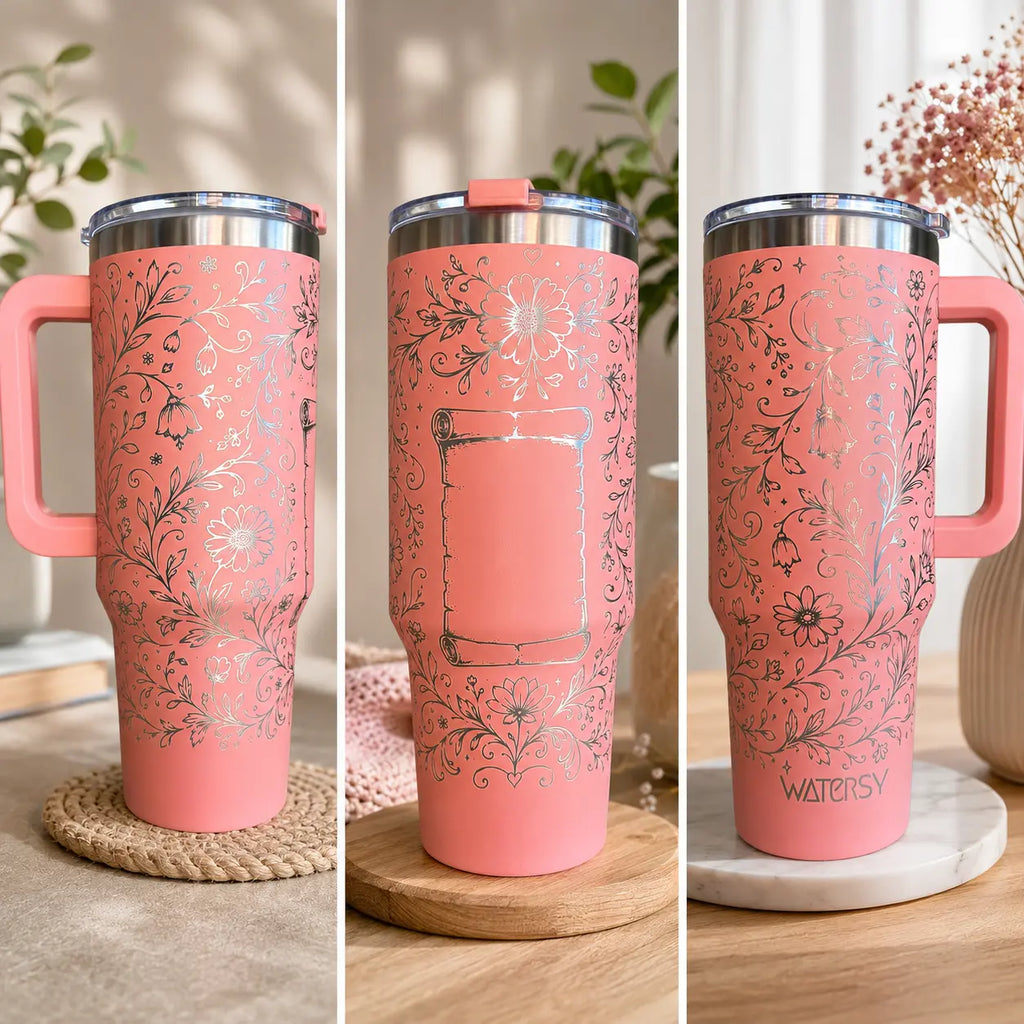 Gourde inox pré-gravée 1182ml motif Floral parchemin gravure horizontale - Filament Fou