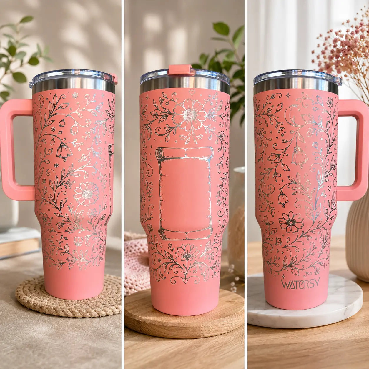 Gourde inox pré-gravée 1182ml motif Floral parchemin gravure horizontale - Filament Fou