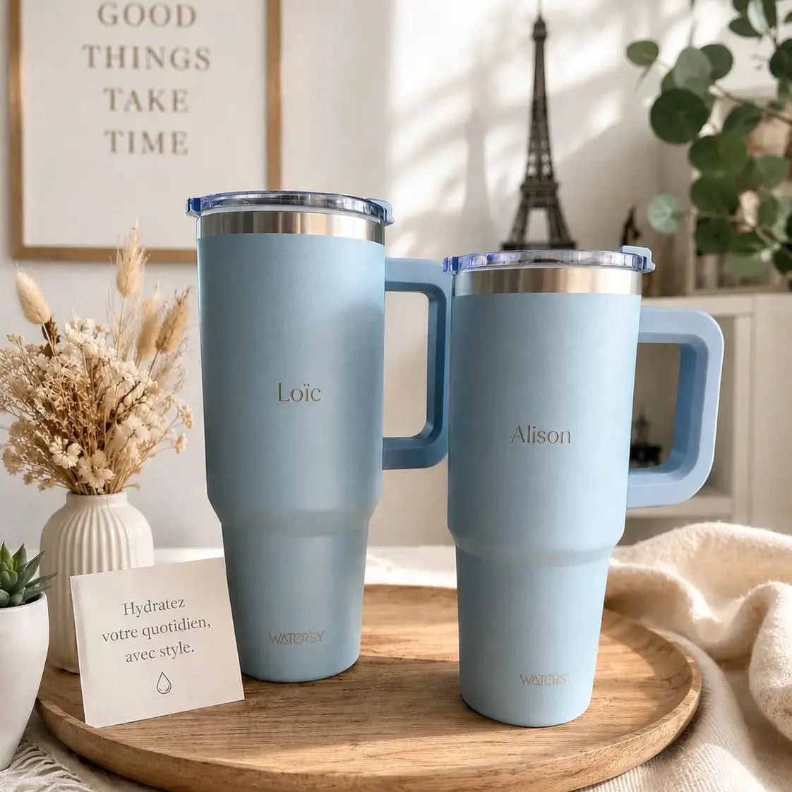 Gourde inox personnalisée couleur bleu-gris