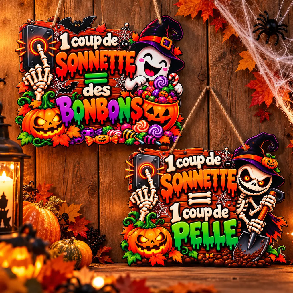 Pancarte décorative Halloween en bois accrochée à la porte - Filament Fou