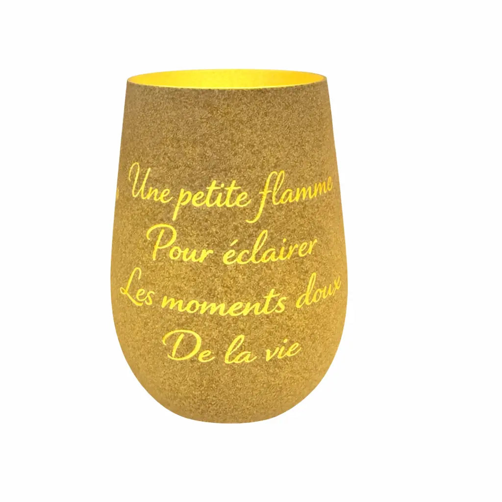 Photophore Cosy — détail de la flamme gravée